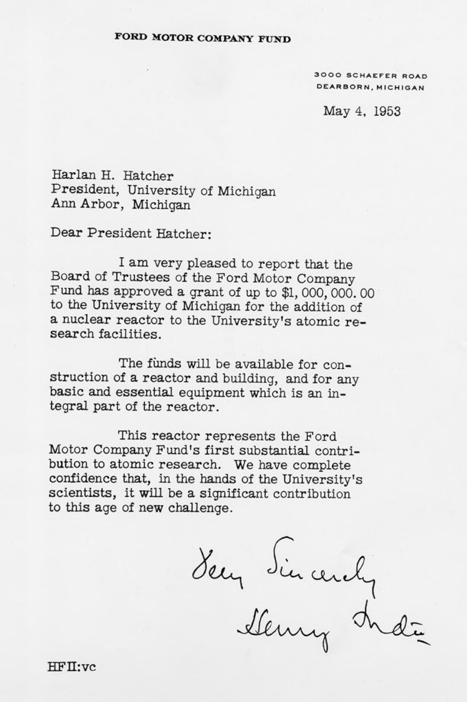 A letter from Ford to Harlan Hatcher